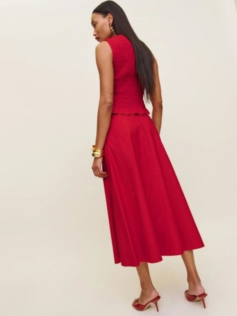 NEW Reformation Laguna Two Piece Matching Midi Skirt Set Lipstick Red US 2 UK 4 - Picture 4 of 14